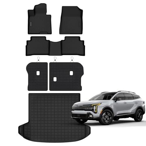 Floor Mats for 2023-2025 2026 Kia Sportage (Only Fit Gas) & Cargo Mat & Backrest Mat. TPE All Weather Protection Floor Liners with Cargo Liner Covering The Backrest Full Set Accessories - size: 2023-2026 Sportage full set mat (gas)