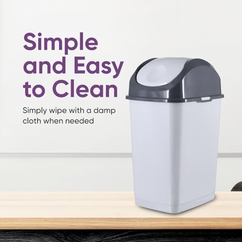 Superio 4.5 Gallon Plastic Swing Top Trash Can with Lid, Gray/Smoke, 2" - size: 4.5 Gallon, style: 2 Pack