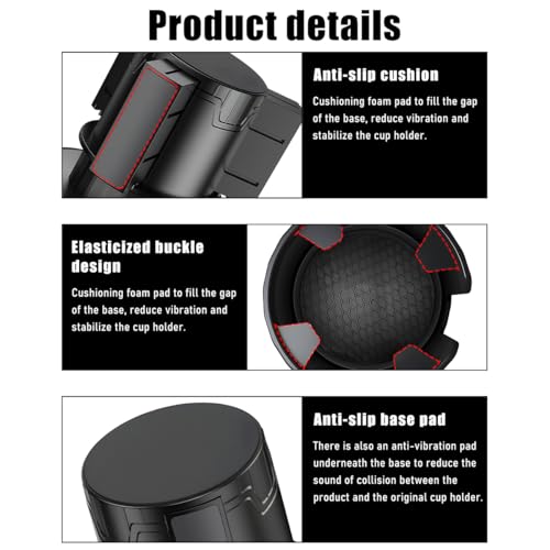 Yourkar Car Cup Holder Extender, Automotive Insert Cup Holder with Adjustable Base, Expandable Auto Adapter Accommodates Cups with Ears and Large Water Bottles, Car Accessories