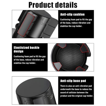 Yourkar Car Cup Holder Extender, Automotive Insert Cup Holder with Adjustable Base, Expandable Auto Adapter Accommodates Cups with Ears and Large Water Bottles, Car Accessories