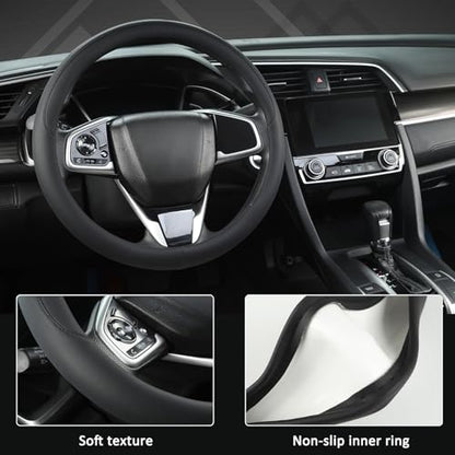 West Llama Thin Car Steering Wheel Cover, Universal 14.5-15 inch Nappa Leather Steering Wheel Cover, Ultra Thin, Anti-Slip, Breathable(Black-Standard Size) - color: D-Thin-Black, size: Standard size (14 ½''-15'')