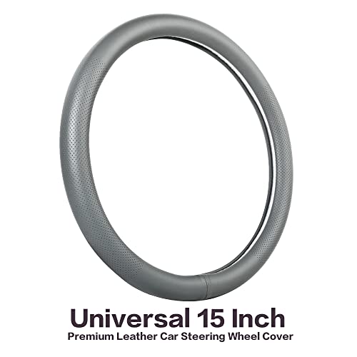 Car Steering Wheel Cover,Universal 15 Inch Premium Leather Car Steering Wheel Cover,Best Grip,Perforated Design,Breathable,Non-Slip,Sweat-Absorbent,Warm in Winter and Cool in Summer (Gray) - color: Gray