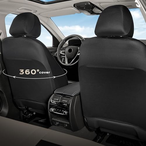 Coverado Car Seat Covers Full Set, Luxury Leather Car Seat Covers, Automotive Front and Rear Mesh Seat Covers, Full Set 5 Seats, Black Beige Seat Covers for SUV Sedan Truck - color: Beige&Black, size: Fullset