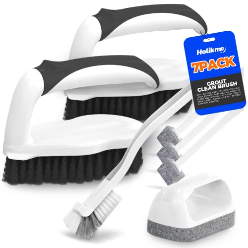 Holikme Deep Cleaning Brush Set, Scrub Pads with Scraper Tip for Pool Walls, Bathroom, Grout, Floor, Bike, Tub, Shower and Kitchen Surface, Abrasive Wheel Brushes (Black) - color: Black