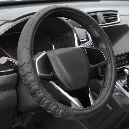 Auto Dynasty Steering Wheel Cover, Breathable Microfiber Leather Car Steering Wheel Protector with Non-Slip Grip Pattern, Inner Rubber Lining, [14 1/2 to 15 Inches] Universal Fit Cars Trucks SUVs - color: 3D Texture A
