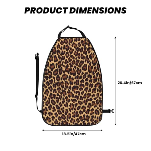 Leopard Print Car Seat Back Protectors 2 Pack – Large Kick Mats with Storage Pockets, Universal Fit for Most Vehicles