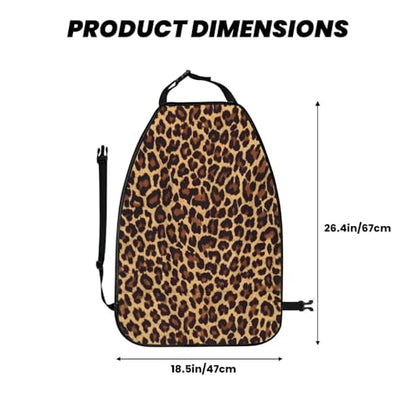 Leopard Print Car Seat Back Protectors 2 Pack – Large Kick Mats with Storage Pockets, Universal Fit for Most Vehicles