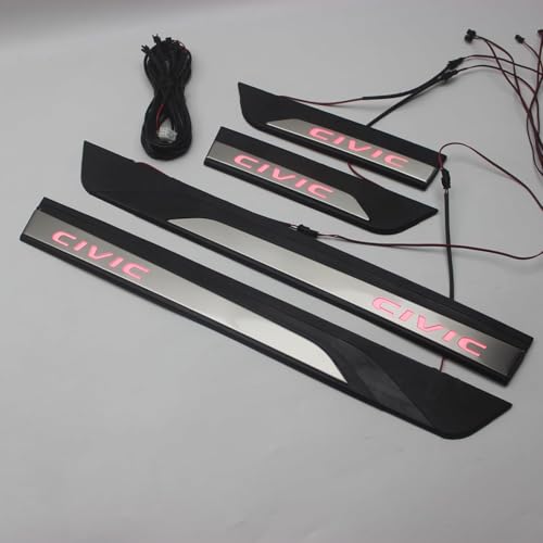 Fashion Style Led Door Sill Scuff Plate Guard Sills Protector Trim Compatible with Honda Civic 2016-2021 10TH (RED LED) - color: RED LED