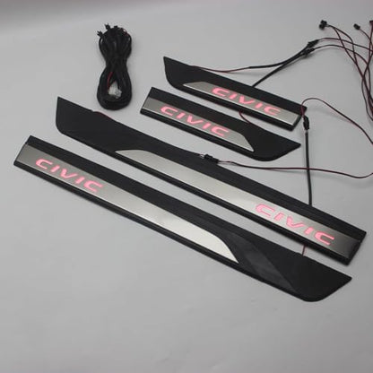 Fashion Style Led Door Sill Scuff Plate Guard Sills Protector Trim Compatible with Honda Civic 2016-2021 10TH (RED LED) - color: RED LED