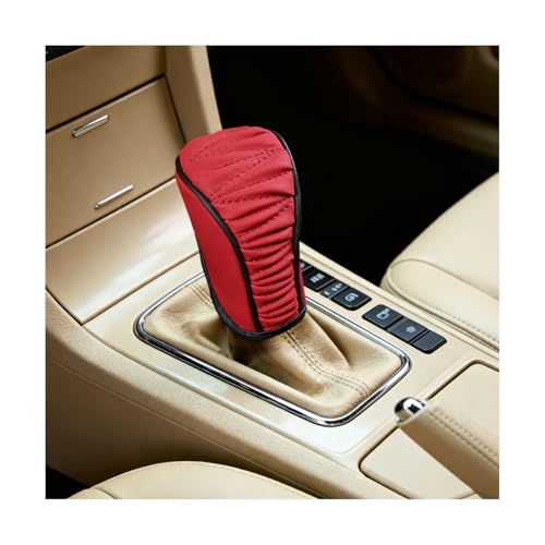 Zpana Car Gear Shift Knob Cover, Leather Automatic Vehicle Shifter Knob Protector, Anti-Slip Auto Interior Gear Stick Lever Handle Protection Cover, Universal for SUV, Sedan, Truck (Red/Black) - color: Red/Black