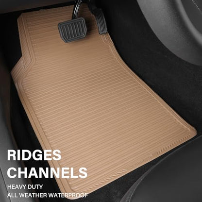 CAR PASS Rubber Floor Mats - All Weather, Full Set 4-Piece, Waterproof Automotive Mats Trim to Fit Most Cars, Sedans, SUVs, Vans - Heavy Duty Anti-Slip Easy Clean, All Beige - color: Beige