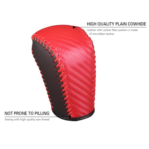 Bittwee Carbon Fiber Car Gear Shift Knob Cover, Leather Vehicle Stick Shifting Protector with Needle & Thread, Stylish Auto Shifter Knob Guard, Compatible with Inspire Crider Integra (Red) - color: Red