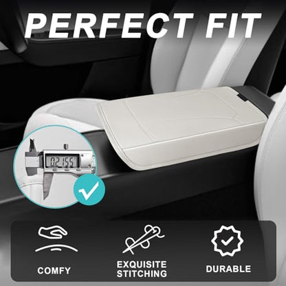 BestEvMod Center Console Armrest Pad Cover Compatible with Tesla Model Y Juniper 2026 2025 Extra Soft Microfiber Vegan Leather Protector Seat Armrest Cover OEM Style (White) - color: White-Regular, size: Juniper