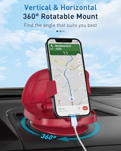 JOYEKY Cell Phone Holder for Car, Vertical Horizontal Car Phone Mount with 360° Rotate Dashboard Cradle Compatible iPhone Samsung Galaxy Android Smartphones, GPS Devices - color: Red