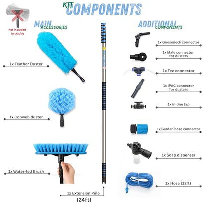 IGADPole 24 FT Washing Kit: Water-fed Brush with Soap Dispenser, Cobweb Dusters, with 6-Stage Telescoping Pole 5-24ft Pole/Window and Dusting Cleaning Kit - size: 24 ft Pole