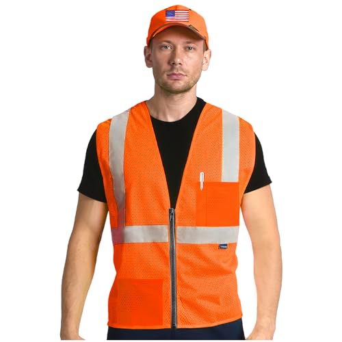 AYKRM 2 Pocket Mesh High Visibility Reflective Safety Vest for men & Women ANSI/ISEA 107 Standards - color: Orange, size: XX-Large