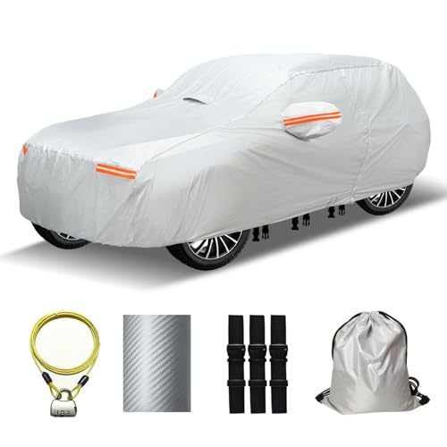 30 Layers SUV Car Cover for Automobiles All Weather Waterproof, Outdoor Snowproof UV Protection Windproof, Door Zipper, Soft Cotton, Heavy Duty Universal Car Covers, (Silver, Fit SUV 181"-190") - color: Silver, size: Fit SUV 181"-190"