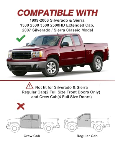 Outside-Mount Window Rain Guards Fit for 1999-2006 Chevy Silverado/GMC Sierra Extended Cab, Window Visors Wind Deflector Dark Smoke Vent Shades Car Tape-on with Thicker 4-pcs - size: Fit for 1999-2007 Silverado/Sierra Standard Cab