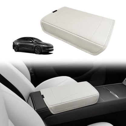 BestEvMod Center Console Armrest Pad Cover Compatible with Tesla Model Y Juniper 2026 2025 Extra Soft Microfiber Vegan Leather Protector Seat Armrest Cover OEM Style (White) - color: White-Regular, size: Juniper