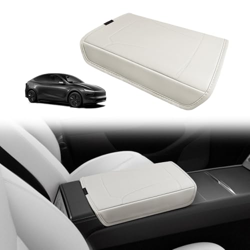 BestEvMod Center Console Armrest Pad Cover Compatible with Tesla Model Y Juniper 2026 2025 Extra Soft Microfiber Vegan Leather Protector Seat Armrest Cover OEM Style (White) - color: White-Regular, size: Juniper