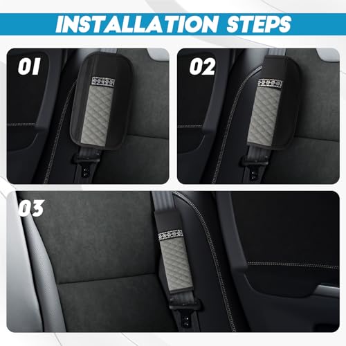 wuyaoyao 2PCS Bling Car Seat Belt Cover Pad, Breathable Leather Seatbelt Covers for Cars, Soft Comfortable Seatbelt Shoulder Strap Covers, Rhinestone Auto Seat Belt Protector Cushion (Gray) - color: Gray