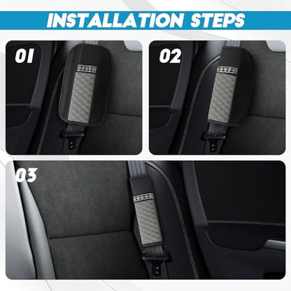 wuyaoyao 2PCS Bling Car Seat Belt Cover Pad, Breathable Leather Seatbelt Covers for Cars, Soft Comfortable Seatbelt Shoulder Strap Covers, Rhinestone Auto Seat Belt Protector Cushion (Gray) - color: Gray