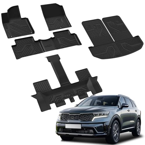 LASFIT Floor Mats & Backrest Mats & Cargo Mat for Kia Sorento 2026 2025 2024 2023 2022 2021 (Not Fit for Hybrid & PHEV) All Weather TPE Custom Fit Floor Liners Full Set Car Mats Acessoires, Black