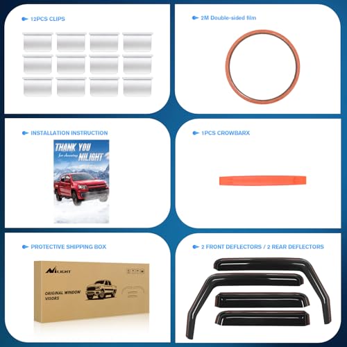 Nilight in Channel Rain Guards for Wrangler JK 2007 2008 2009 2010 2011 2012 2013 2014 2015 2016 2017 2018 Unlimited 4-Door Window Deflectors, Vent Window Visors - size: Wrangler JK 2007-2018