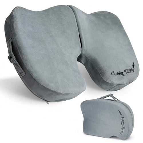 Cushy Tushy Premium Foldable Travel Seat Cushion - for Relief of Lower Back, Sciatic, Butt and Tailbone Pain - for Home & Office Use, Perfect for Travel or Driving - Coccyx Seat Cushion - color: Grey, size: Regular