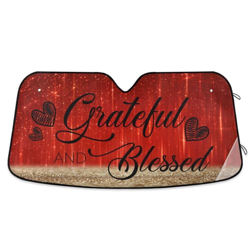 Dussdil Grateful and Blessed Gld Red Sparkling Car Windshield Sunshades Sun Shade Reflective Protector Visor Cover Shades for Truck SUV Front Window 57x32 in - color: Multi 03, size: 57 inch * 31.5 inch