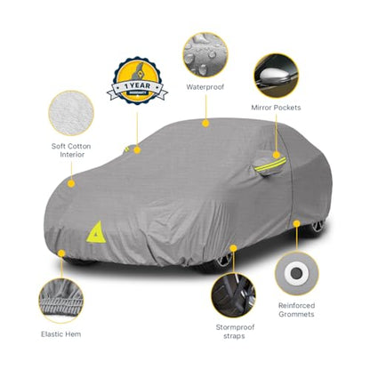 Seal Skin Covers Waterproof Car Cover for Sedan, All Weather UV Protection, Windproof Straps, Dustproof, Soft Cotton Lining, Outdoor Automobile Cover with Mirror Pockets(194"-208" L X 59" H) - size: C4 Sedan 194"-208"L X 59"H