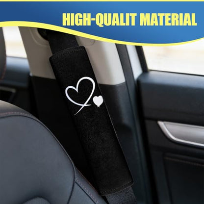 Craedli 2PCS Heart-Shaped Car Seat Belt Covers, Comfortable Auto Seat Shoulder Strap Pads Protect Neck, Cute Soft Vehicle Safe Harness Pad for Most Cars (Black) - color: Black