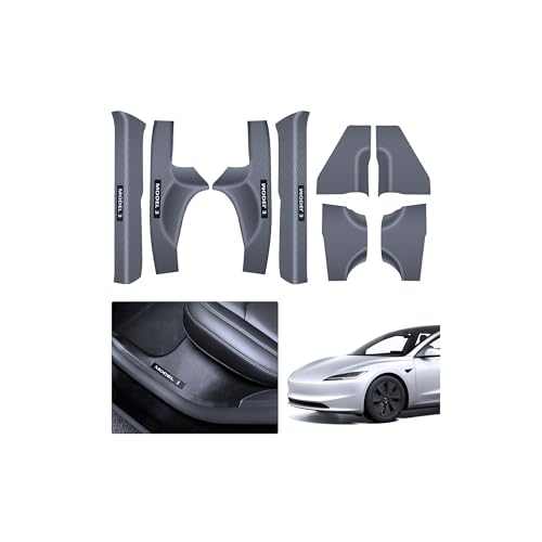 2025 8PCS Tesla Door Sill Protector for Model 3 2024 2025 Highland, Carbon Fiber Door Sill Scuff Plate Edge Guard, Front and Rear Door Entry Guard Scuff Plate Carpet Front Rear Sill - size: Model 3 Highland Door Sill Protector