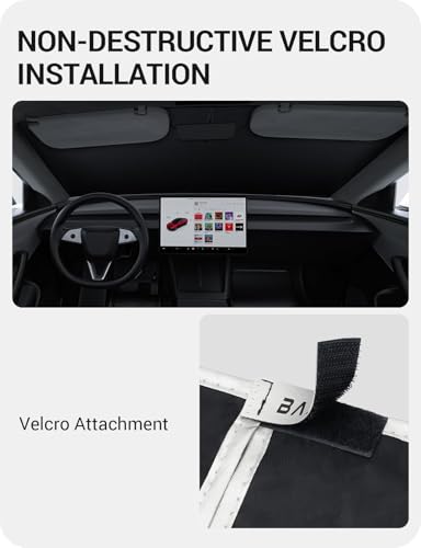 BASENOR 2017-2026 Tesla Model Y Model 3 Windshield Sunshade, (Proprietary Design) Folding Front Window Sun Shade Full Cover, Heat UV Protection Visor Accessories - size: Model 3/Y Standard