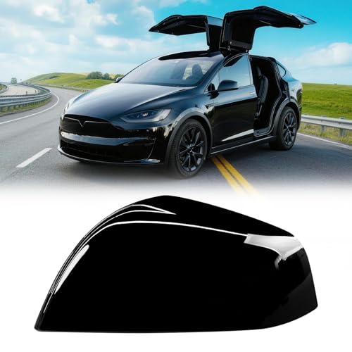 Compatible with 2016-2025 Tesla Model X Rearview Mirror Covers, for Tesla Model X Front Left Side Mirror Cover Replacement Clip-on (Gloss Black) 105443000D - color: Black, size: Left