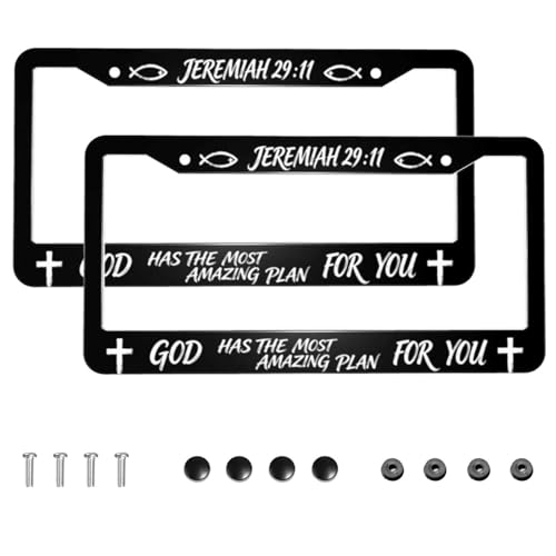 Jeremiah 2911 License Plate Frame, God Has The Most Amazing Plan for You Car License Plate Covers, Set of 2 Car Tag Aluminum License Plates Holder for Women Men with Screws 12.3 X 6.3 in - color: Jeremiah 2911