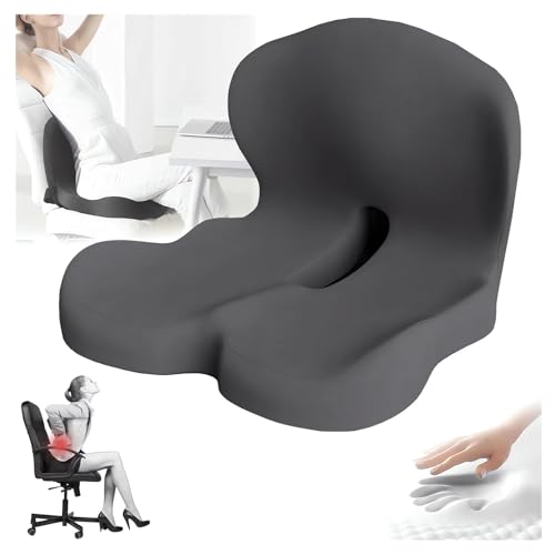 Memory Foam L-Shaped Integrated Seat Cushions for Car Truck Driver Ergonomic L Shape Lumbar Cushion Sciatica Back Pain Relief Office Chair Butt and Back Support Pillow Long Driving Booster Seat - color: Grey