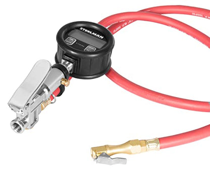 Steelman Digital Pressure Gauge Tire Inflator with 15-Foot Pneumatic Whip Hose, 0-150 PSI, Protective Casing - size: 15-Foot Hose