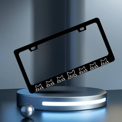 Black Cat License Plate Frame Pet Animal License Plate Holder Personalise Stainless Steel Funny Design Compatible with Standard License Plate Frames for USA and Canada 6 X 12 Inch 2 Holes with Screws - color: Black Cat