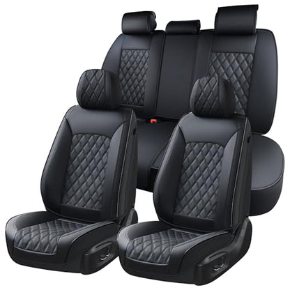 Huidasource Car Seat Cover, Nappa Leather Seat Covers, Velcro Adjustable, Compatible with Airbags, Child Seat, Seat Belts, Universal Fit for Most Cars, Vans, Trucks, SUVs (Full Set/Black) - color: 01FS# Black01, size: 5pcs Full Set