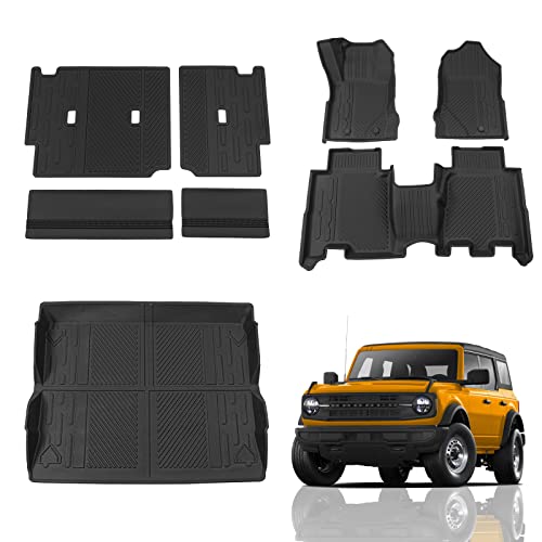 Floor Mats Compatible with 2021 2022 2023 2024 2025 2026 Ford Bronco Trunk Mat Cargo Liner Kick Mat for Ford Bronco Accessories 4 Door(Trunk Mat+Floor Mats+Rear Backrest Mats) - color: Trunk Mat+Floor Mats+Rear Backrest Mats