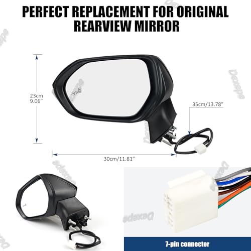 Driver Side Mirror Assembly Compatible with Toyota Corolla 2020-2025 Heated with Turn Signal, Blind Spot Monitor, Power Adjustable Replace 8794012G10, TO1320395 Black (7Pin Left) - style: 7pin Left
