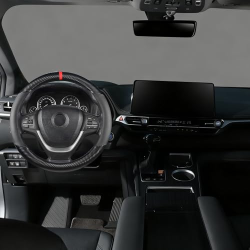 KAFEEK Customized Auto Car Steering Wheel Cover for Honda Civic, CR-Z, Insight, S2000, Small Size 14" - 14.25" Outer Diameter, Carbon Fiber, Black - color: Black, size: Small size[14"-14.25"]
