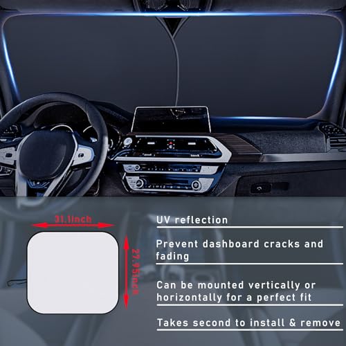 Ziciner 2 PCS Car Windshield Sun Shade, Auto Sun Heat and UV Rays Blocker, 28"×31" Foldable Automotive Front Window Sunshade Protector, Universal Vehicle Interior Accessories (Silver-M) - color: Silver-M (28×31 inches)