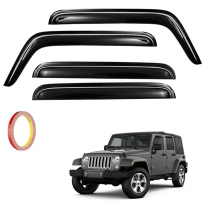 4Pcs Window Vent Visors, Outside-Mount Window Deflectors, Rain Guards for 2007-2018 Jeep Wrangler JK Unlimited 4-Door - size: 2007-2018 Wrangler JK 4-Door