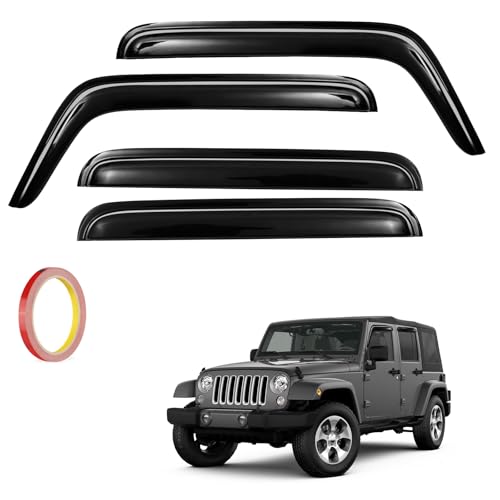 4Pcs Window Vent Visors, Outside-Mount Window Deflectors, Rain Guards for 2007-2018 Jeep Wrangler JK Unlimited 4-Door - size: 2007-2018 Wrangler JK 4-Door
