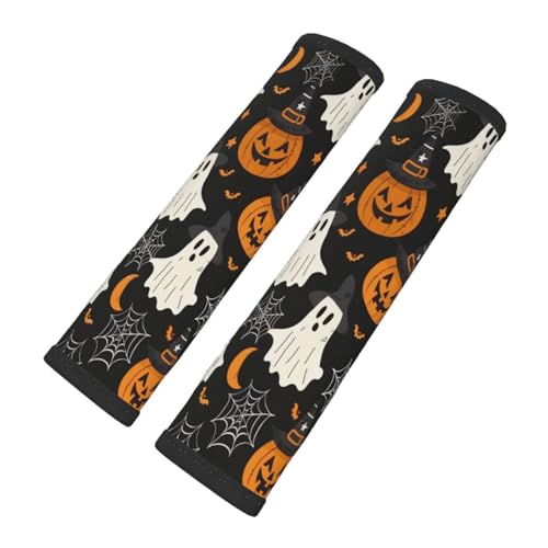 Seat Belt Cover Pad Cute Halloween Pumpkins Ghost Bats Soft Safety Car Automotive Seat Belt Pads Cushion Shoulder Strap Covers for Cars or Bags, 2 Pcs - color: Cute Halloween Pumpkins Ghost Bats