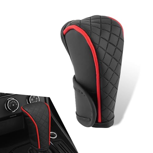Car Leather Gear Shift Cover, Anti-Slip Dustproof Gear Shifter Stick Protector with Diamond Embroidery, Shift Knob Cover for Lever Protection, Universal for Cars,Trucks,SUVs (Red) - color: Red