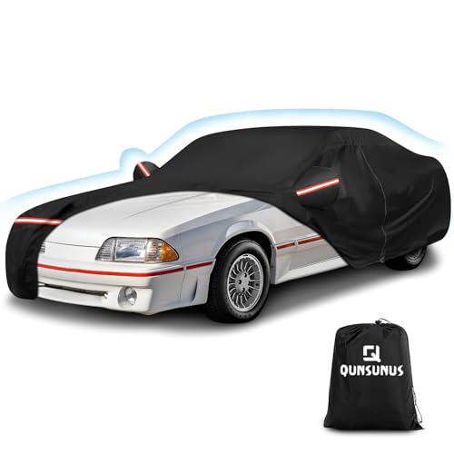 QUNSUNUS Waterproof Car Cover for Ford Mustang 1979-1993, Outdoor Car Covers with Zipper, All Weather Full Exterior Cover with Straps and Elastic Edges for Wind, Sun, UV and Dust Protection - color: for Mustang 1979-1993
