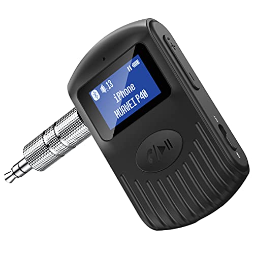 COMSOON Bluetooth Receiver with LCD Screen, Portable 3.5mm AUX Bluetooth 5.0 Adapter for Car/Home Stereo/Speaker/Wired Headphones, Noise Cancelling/Hands-Free Calling/Music Streaming-Black